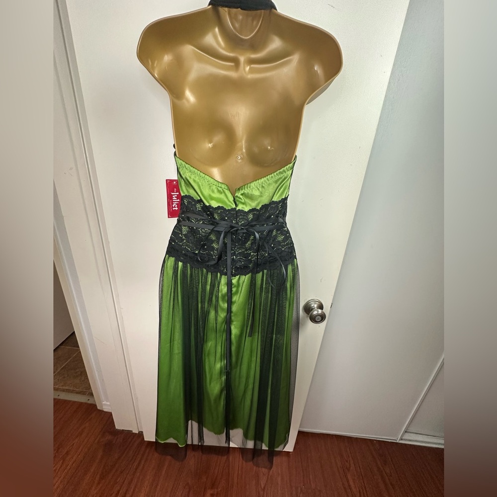 Juliet Black Mesh Overlay Lime Green Vintage Y2K Floral Whimsigoth Dress NWT M - Picture 5 of 16